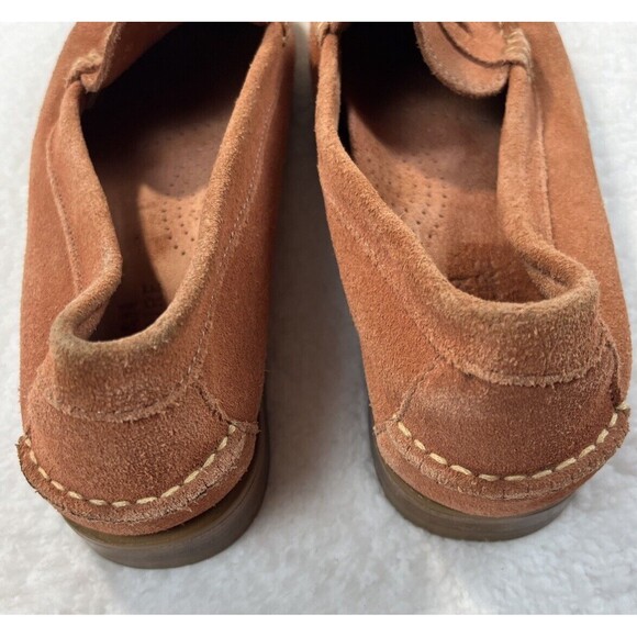 LL Bean Loafers Womens 8.5 Signature Handsewn Suede Shoes Coral Preppy Classic - Picture 9 of 15